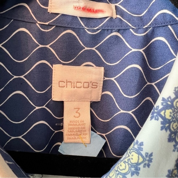 CHICO'S PAISLEY POP GIANA BLOUSE SZ  3 Paisley Print Blue and Green Women's Top - Picture 8 of 15